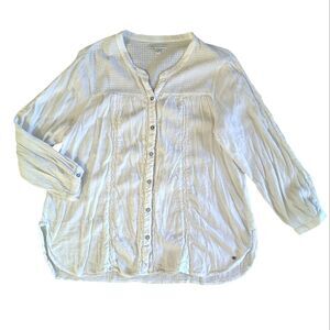 American Eagle 2015 White Crochet Lace Long Sleeve Button Up Shirt XL